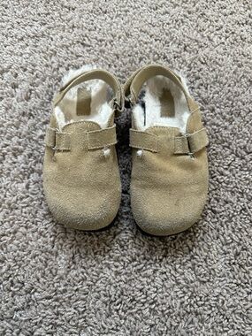 Zara Tan Suede Faux-Fur Lined Kids Clogs